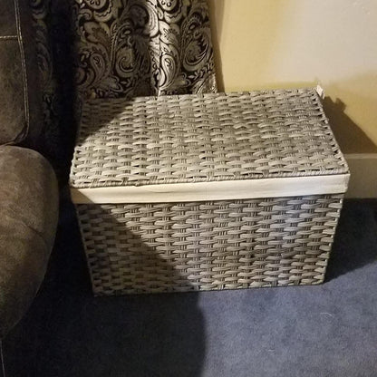 Storage Box with Cotton Liner, Rattan-Style Storage Basket, Storage Trunk with Lid and Handles, 29.9 x 17.1 x 18.1 Inches