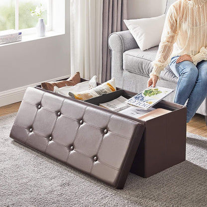 Brown Foldable Storage Ottoman Bench - HWLEXTRA