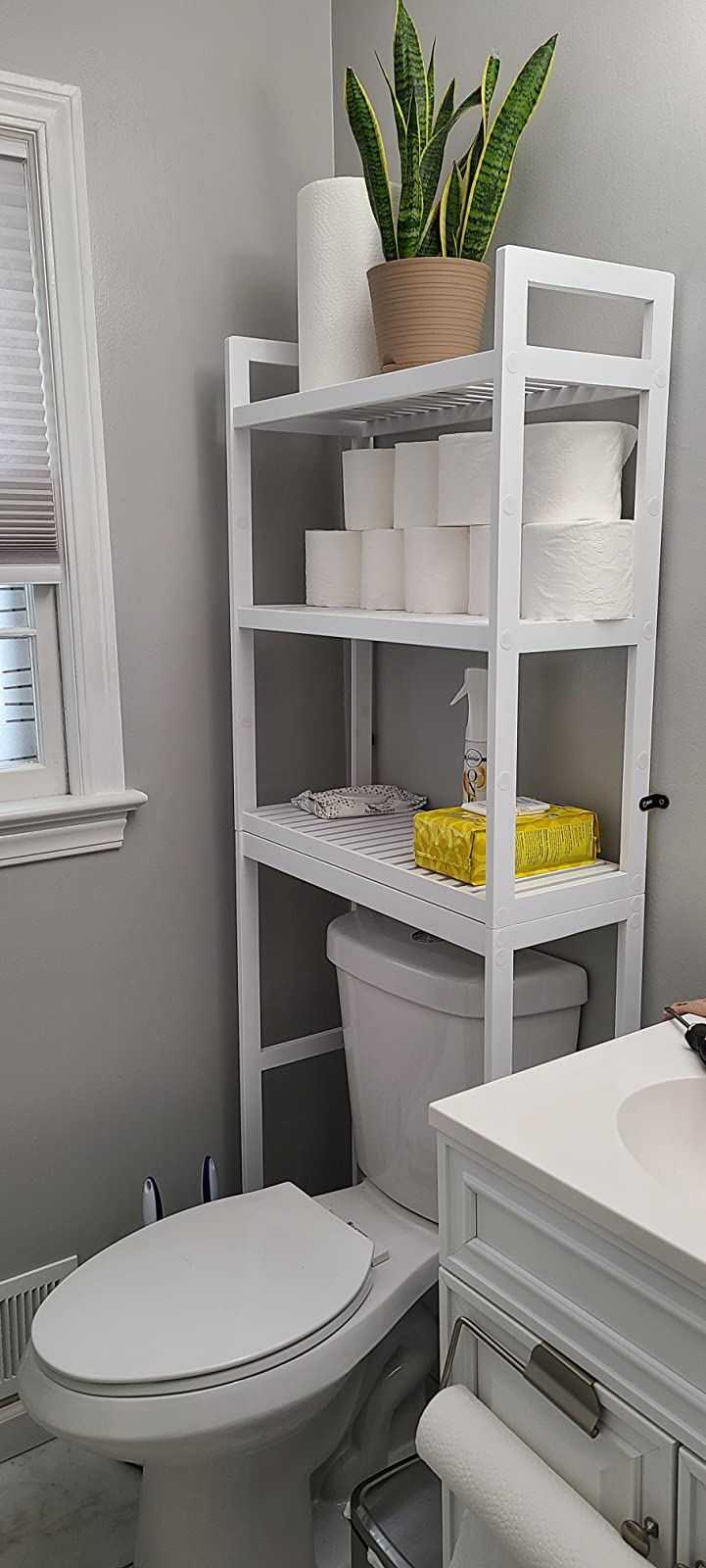 Over-the-Toilet Storage, 3-Tier Bamboo Bathroom Organizer with Adjustable Shelves, Multifunctional Toilet Rack - HWLEXTRA 