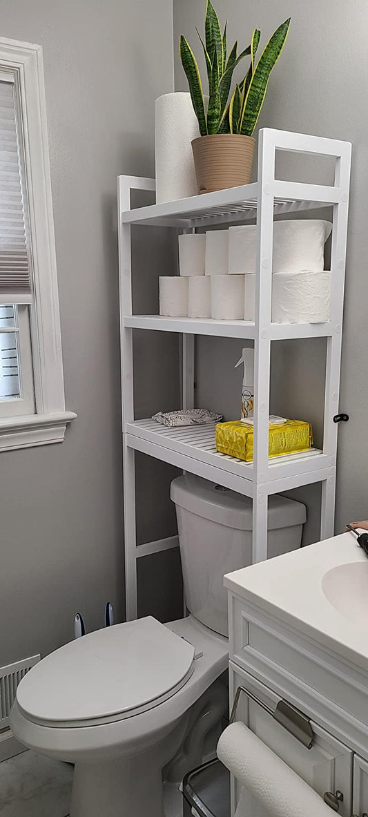 Over-the-Toilet Storage, 3-Tier Bamboo Bathroom Organizer with Adjustable Shelves, Multifunctional Toilet Rack - HWLEXTRA 