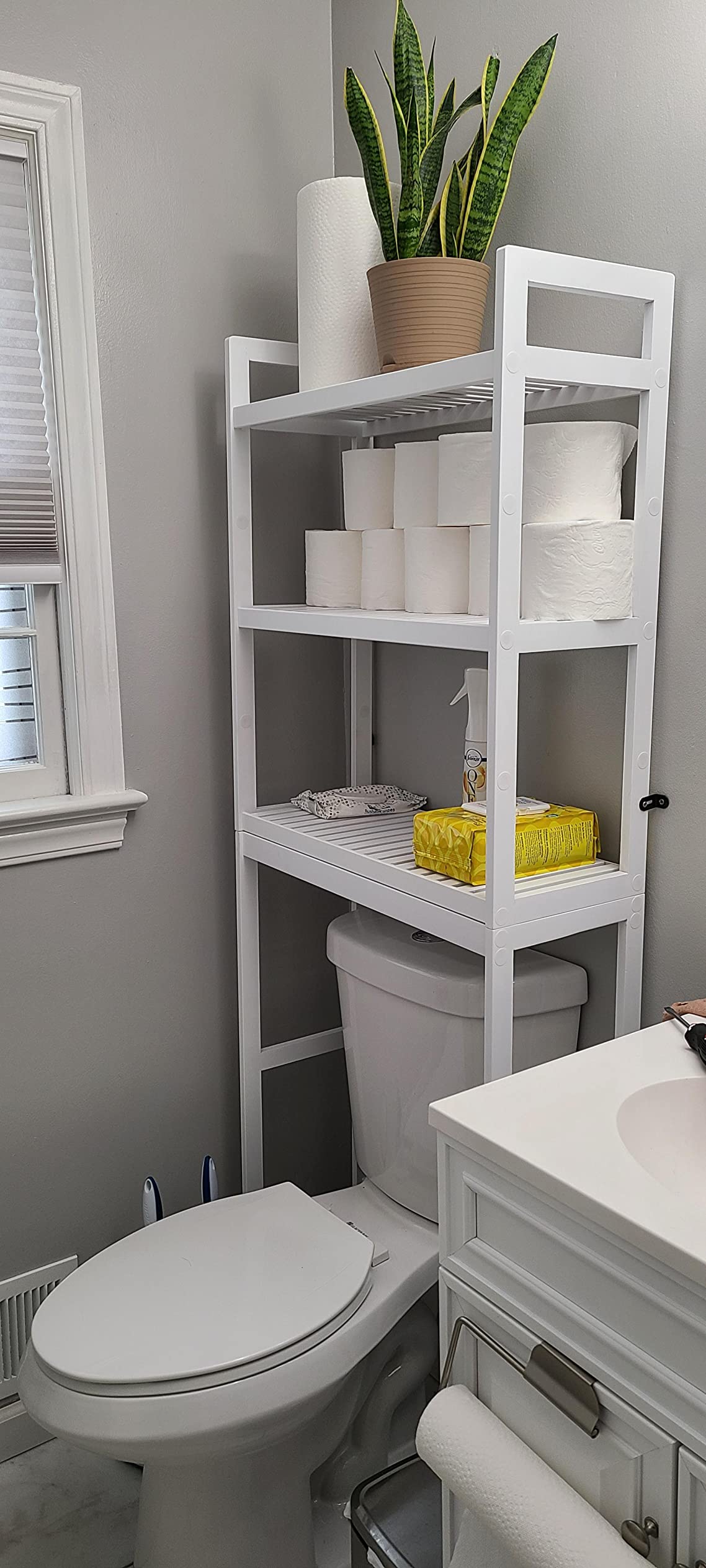 Over-the-Toilet Storage, 3-Tier Bamboo Bathroom Organizer with Adjustable Shelves, Multifunctional Toilet Rack - HWLEXTRA 