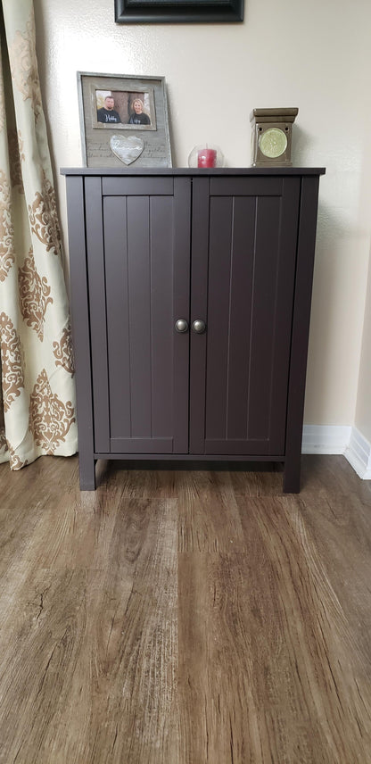 Bathroom Floor Storage Cabinet with Double Door Adjustable Shelf, 24”L x 12”W x 31.5”H White - HWLEXTRA 