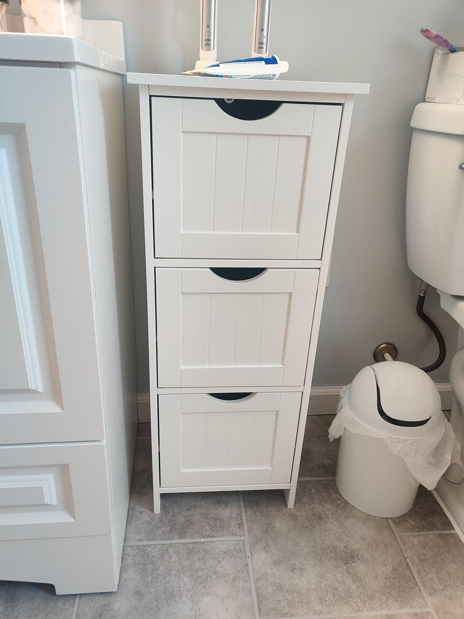 Bathroom Cabinet Floor Cabinet, Free-Standing Storage Cabinet with 3 Drawers, 12.6 x 11.8 x 31.9 Inches - HWLEXTRA 