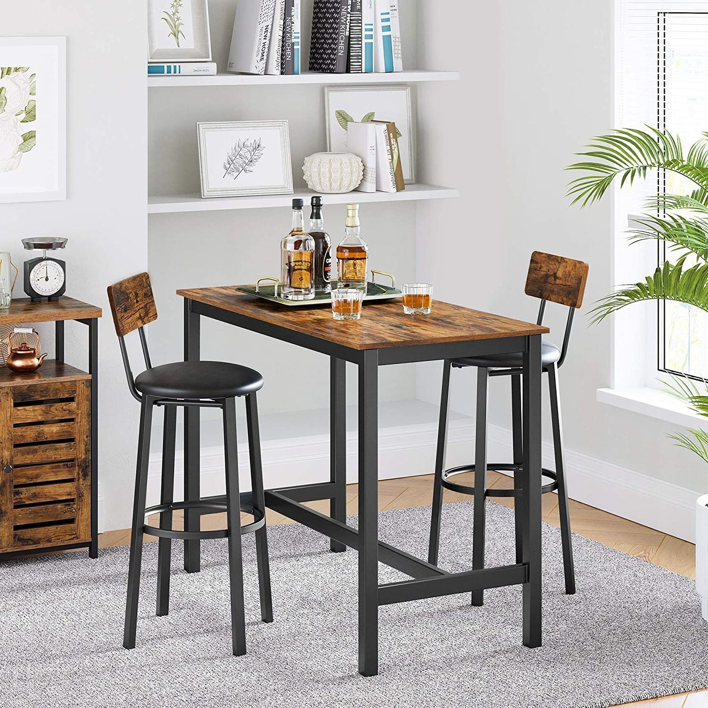 Bar Stools, Set of 2 PU Upholstered Breakfast Stools, 15.4 x 15.4 x 39.4 Inches