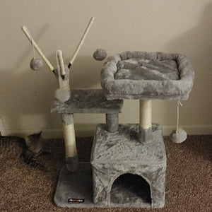 Cat Tree, Cat Tower for Kitten, Cat Cave, 3 Pompoms, Cat Activity Center