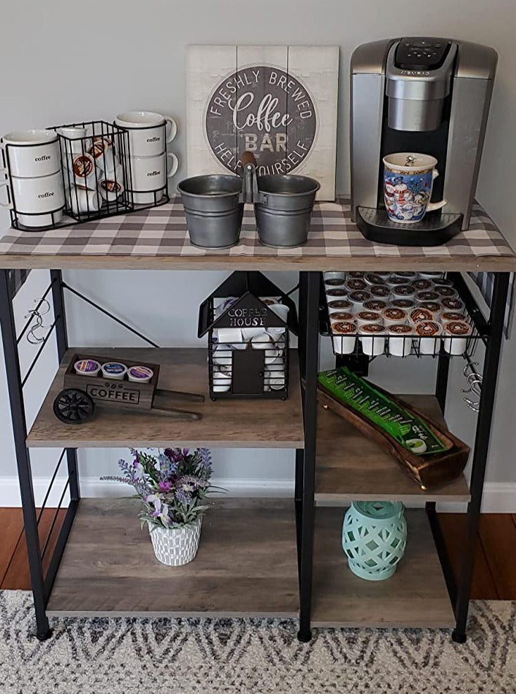 Baker’s Rack with Shelves, Kitchen Shelf with Wire Basket, 6 S-Hooks - HWLEXTRA 