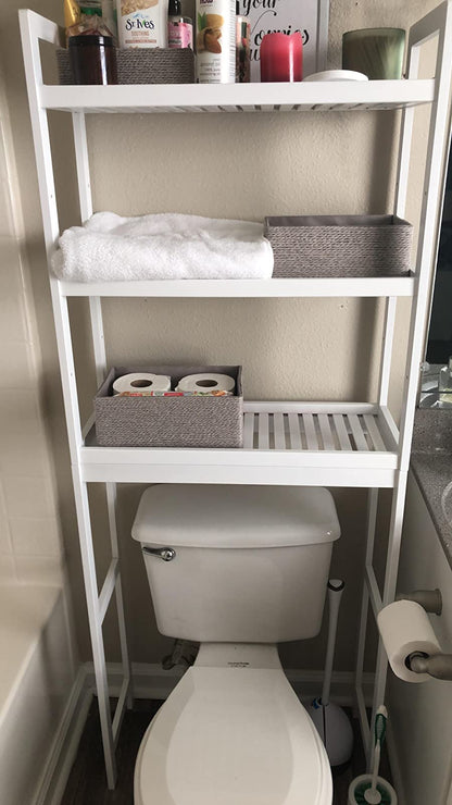 Over-the-Toilet Storage, 3-Tier Bamboo Bathroom Organizer with Adjustable Shelves, Multifunctional Toilet Rack - HWLEXTRA 