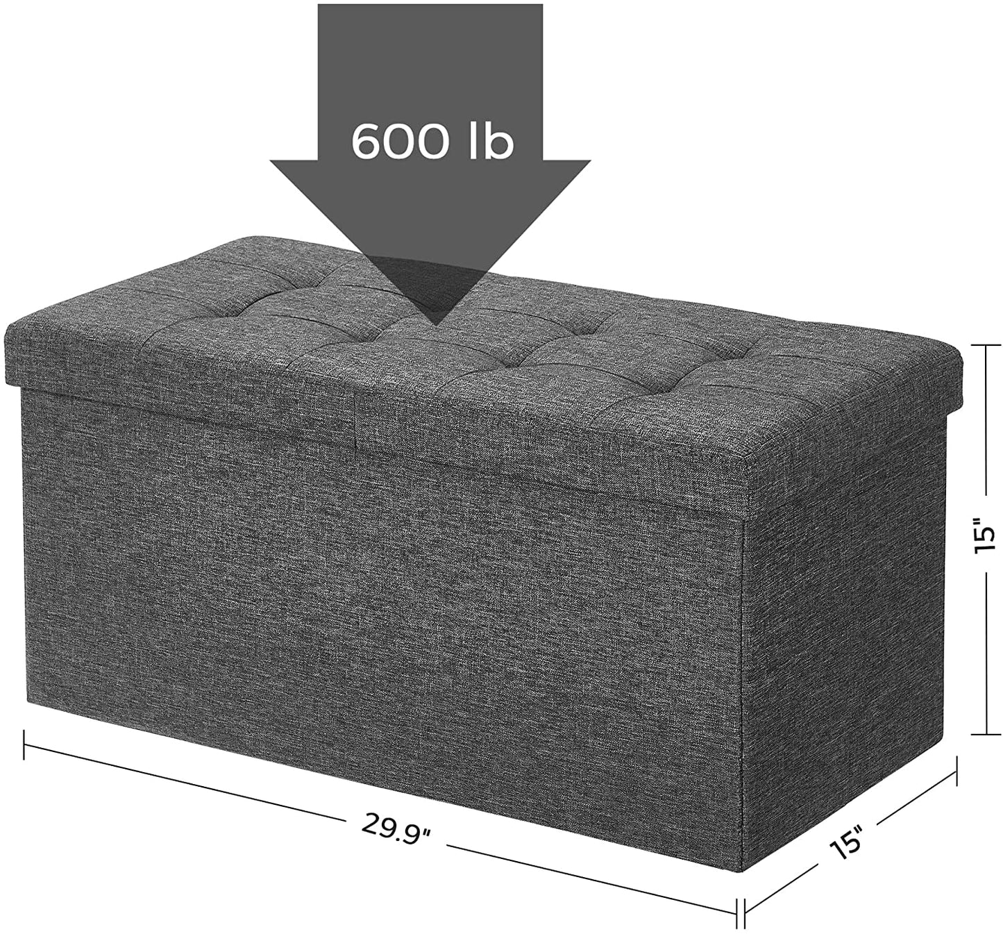 Folding Ottoman, Storage Bench with Flip-up Lid, 21.1 Gal Capacity, Padded Seat, 29.9 x 15 x 15 Inches - HWLEXTRA 