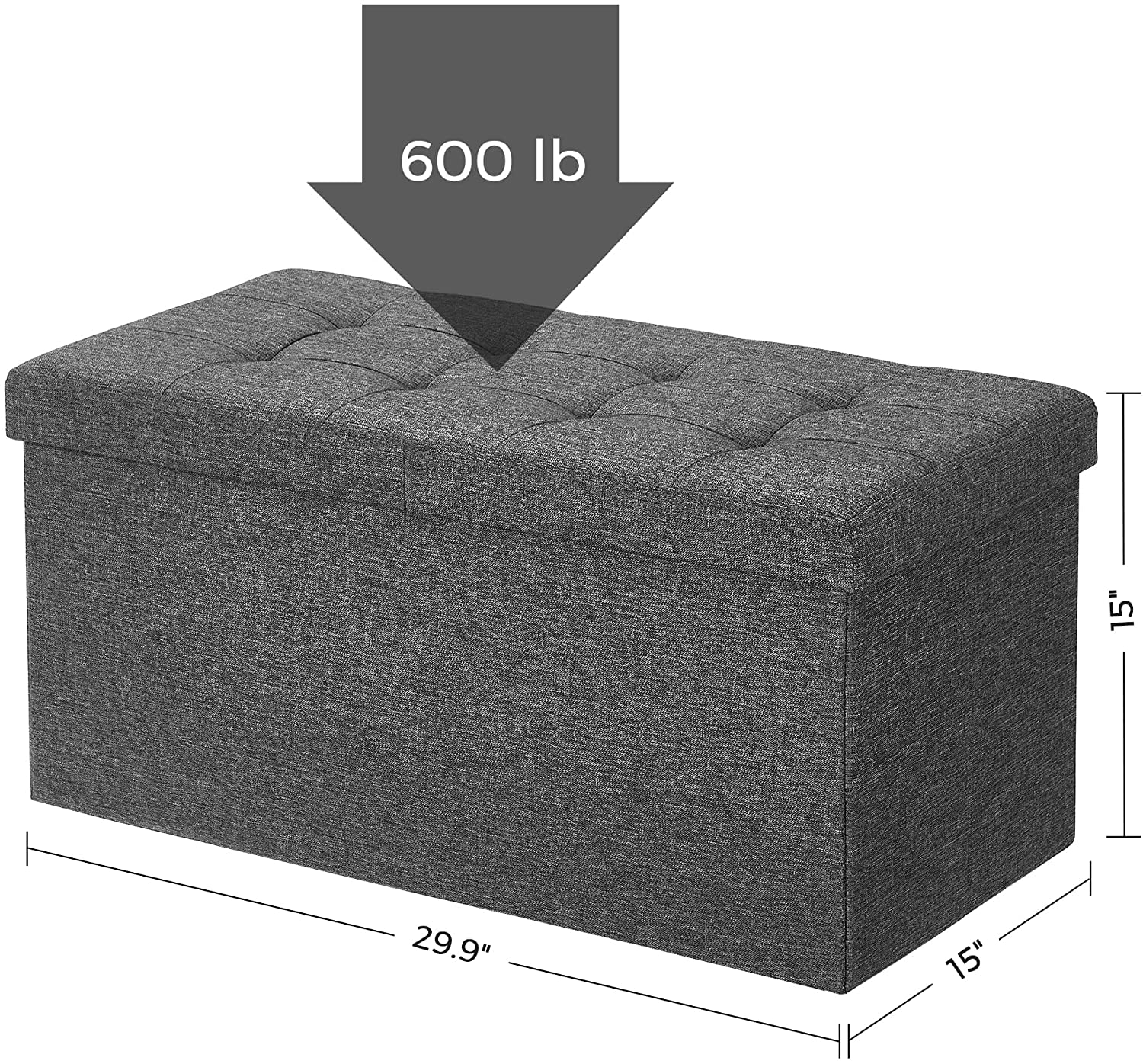 Folding Ottoman, Storage Bench with Flip-up Lid, 21.1 Gal Capacity, Padded Seat, 29.9 x 15 x 15 Inches - HWLEXTRA 