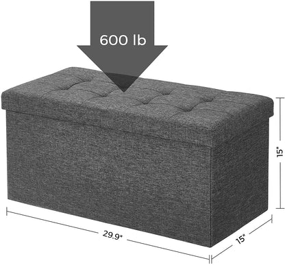 Folding Ottoman, Storage Bench with Flip-up Lid, 21.1 Gal Capacity, Padded Seat, 29.9 x 15 x 15 Inches - HWLEXTRA 