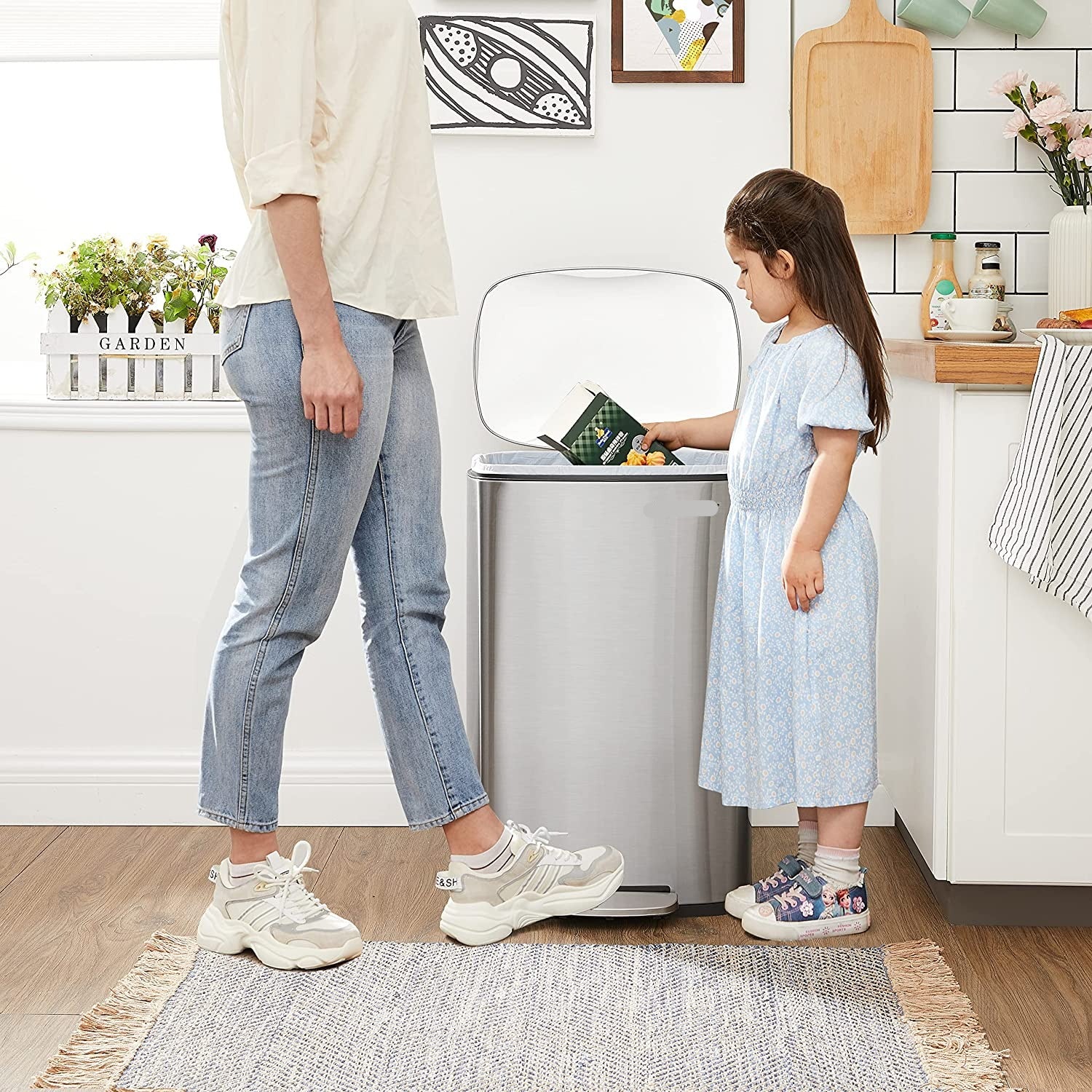 Kitchen Trash Garbage Can, Pedal Stainless Steel Rubbish Bin 13.2 Gal (50L) with Plastic Inner Bucket - HWLEXTRA 