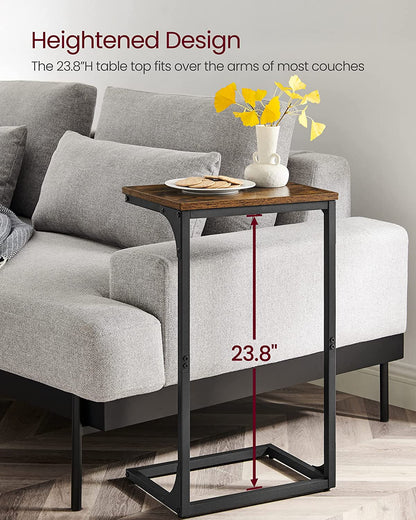 Products C-Shaped Side Table, End Table for Sofa, Couch Table with Metal Frame, Rustic Brown and Black