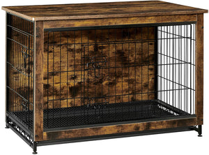 Wooden Dog Crate, Indoor Pet Crate End Table, Dog Furniture with Removable Tray