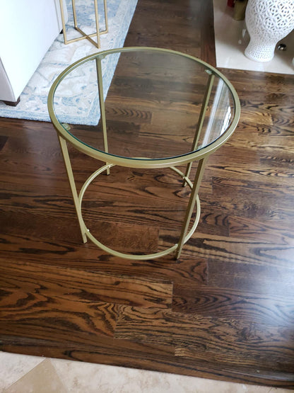 Golden Glass Round Side Table with Metal Frame - HWLEXTRA