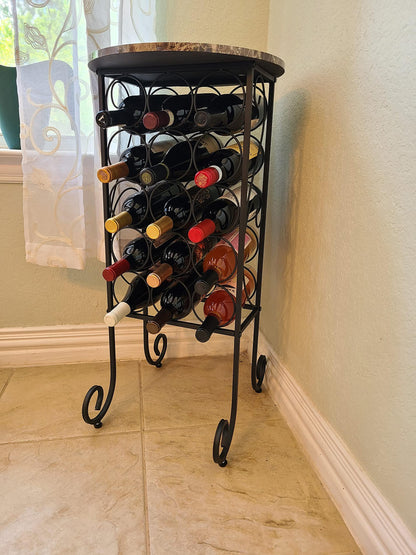 Metal Wine Rack Console Table, Holds 15, Freestanding Floor Bottles Organizer & Display Shelf