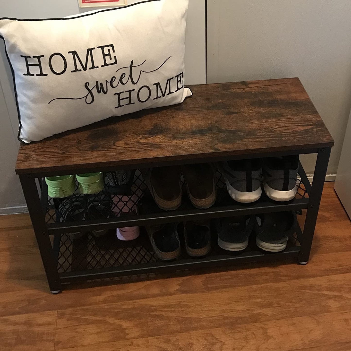 Shoe Bench, 3-Tier Shoe Rack, 28.7 Inches Long Storage Shelves, for Entryway - HWLEXTRA 