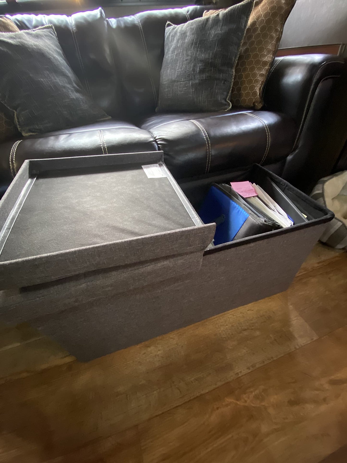 Folding Ottoman, Storage Bench with Flip-up Lid, 21.1 Gal Capacity, Padded Seat, 29.9 x 15 x 15 Inches - HWLEXTRA 