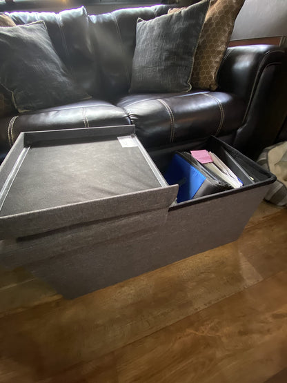 Folding Ottoman, Storage Bench with Flip-up Lid, 21.1 Gal Capacity, Padded Seat, 29.9 x 15 x 15 Inches - HWLEXTRA 