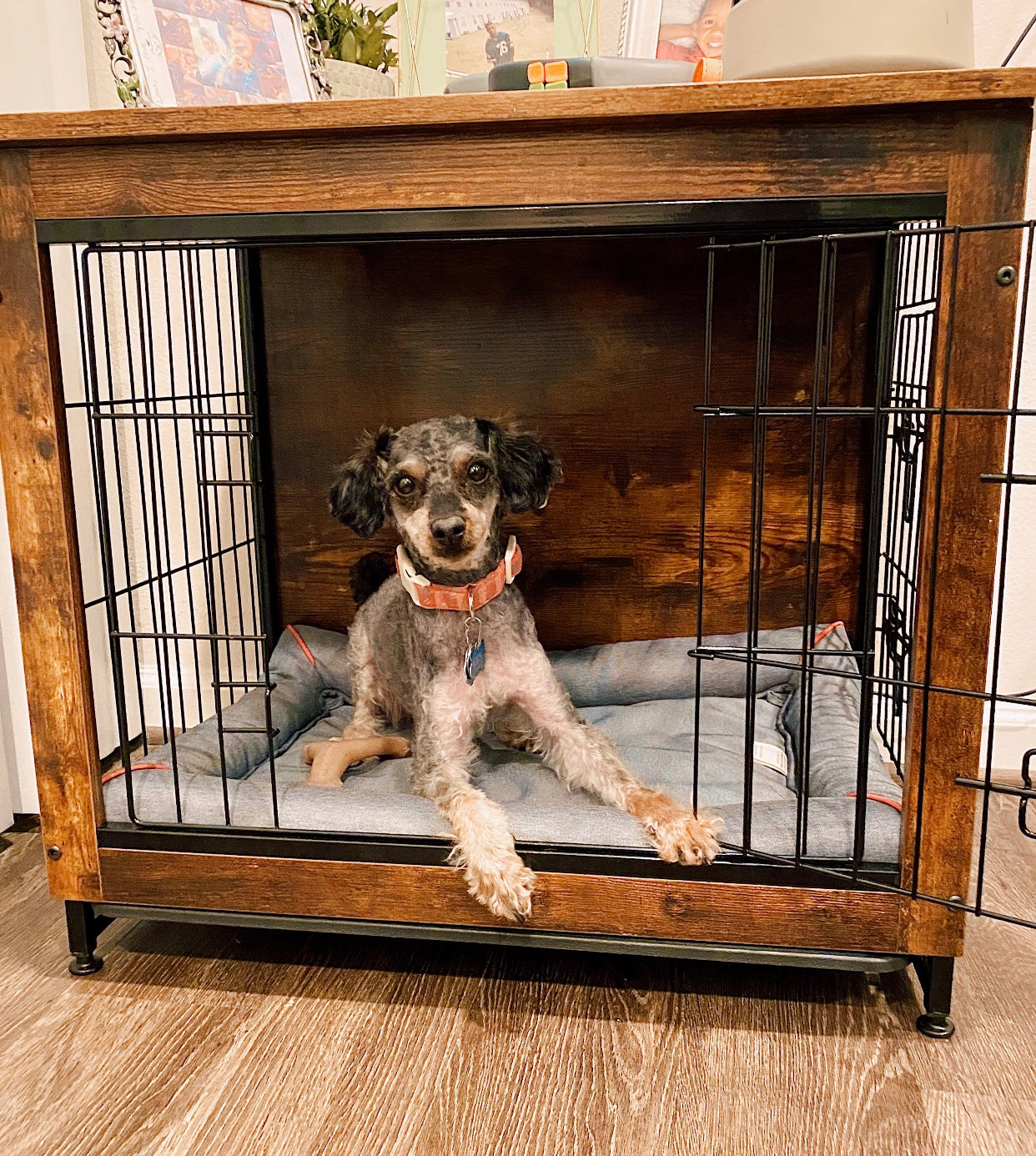 Wooden Dog Crate, Indoor Pet Crate End Table, Dog Furniture with Removable Tray - HWLEXTRA 