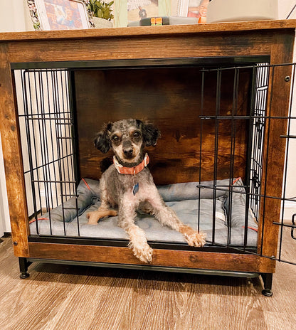 Wooden Dog Crate, Indoor Pet Crate End Table, Dog Furniture with Removable Tray - HWLEXTRA 