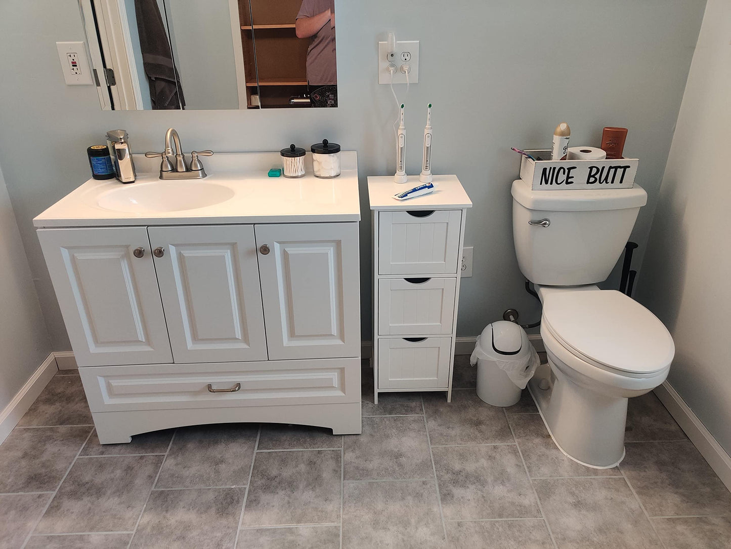 Bathroom Cabinet Floor Cabinet, Free-Standing Storage Cabinet with 3 Drawers, 12.6 x 11.8 x 31.9 Inches - HWLEXTRA 
