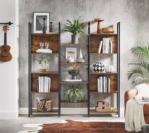 Large Triple Wide 5 Tier Bookshelf, Bookcase with 14 Storage Shelves with Metal Frame
