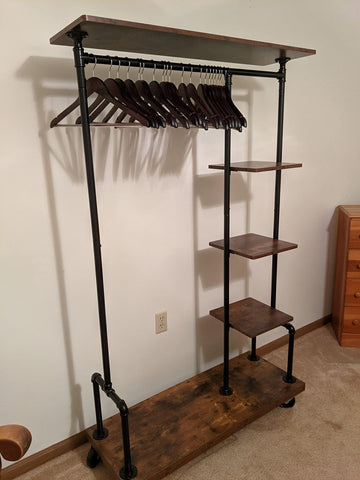 Industrial Brown Clothing Rack on Wheels - HWLEXTRA