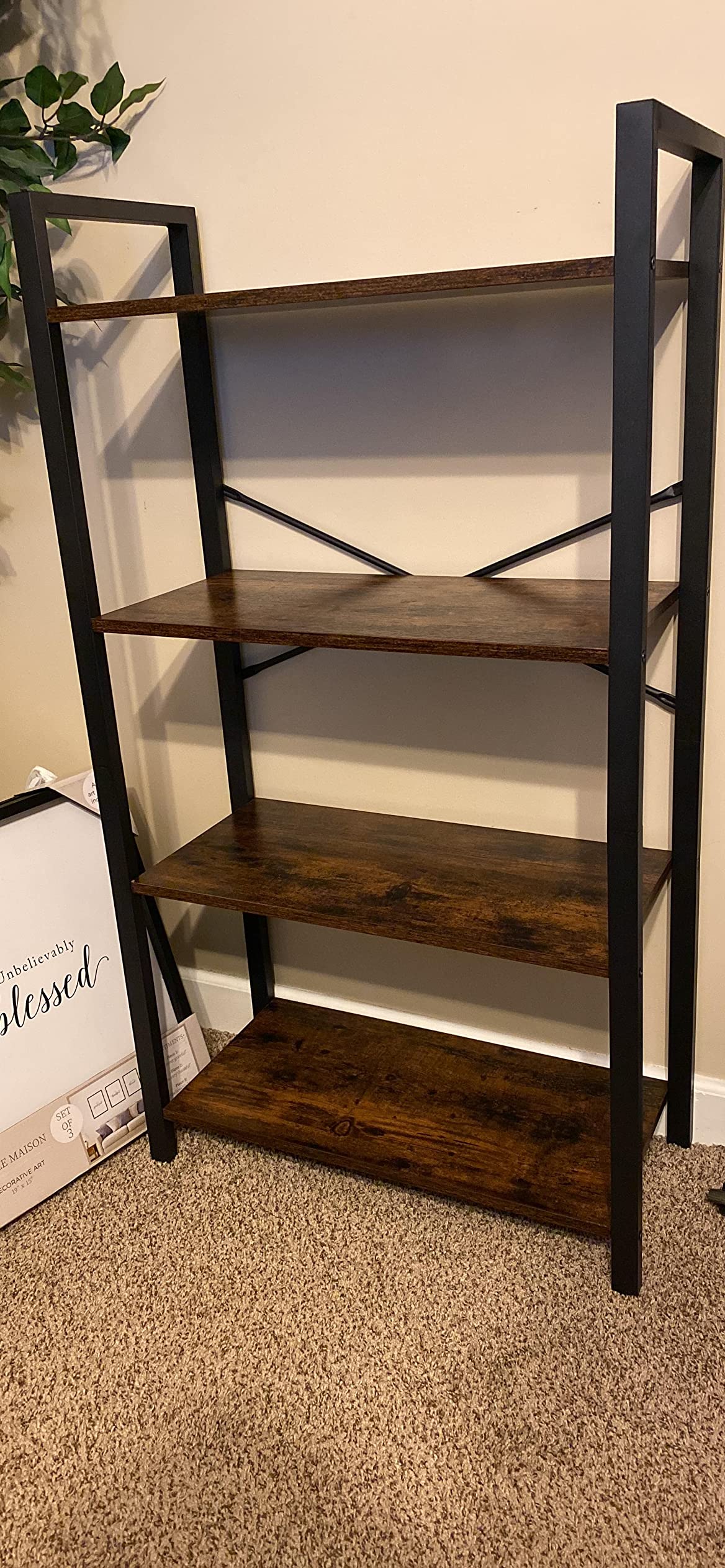 Bookshelf, 4-Tier Bookcase, Living Room Standing Unit Shelf - HWLEXTRA 