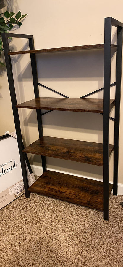 Bookshelf, 4-Tier Bookcase, Living Room Standing Unit Shelf - HWLEXTRA 