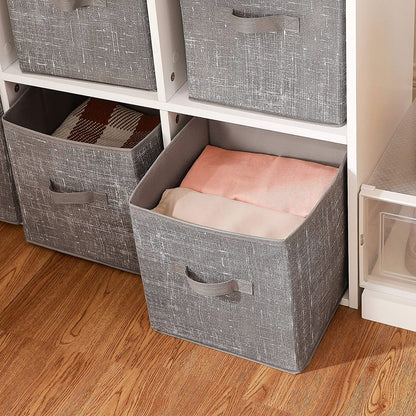 Storage Boxes, Set of 6, Non-Woven Fabric Foldable Storage Cubes, Toy Clothes Organizer Bins, Taupe - HWLEXTRA 
