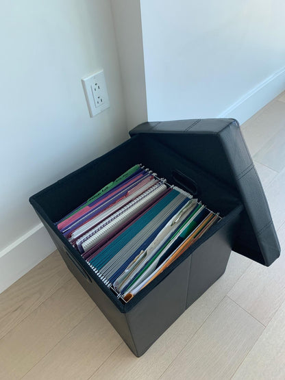 Black Faux Leather Ottoman - HWLEXTRA