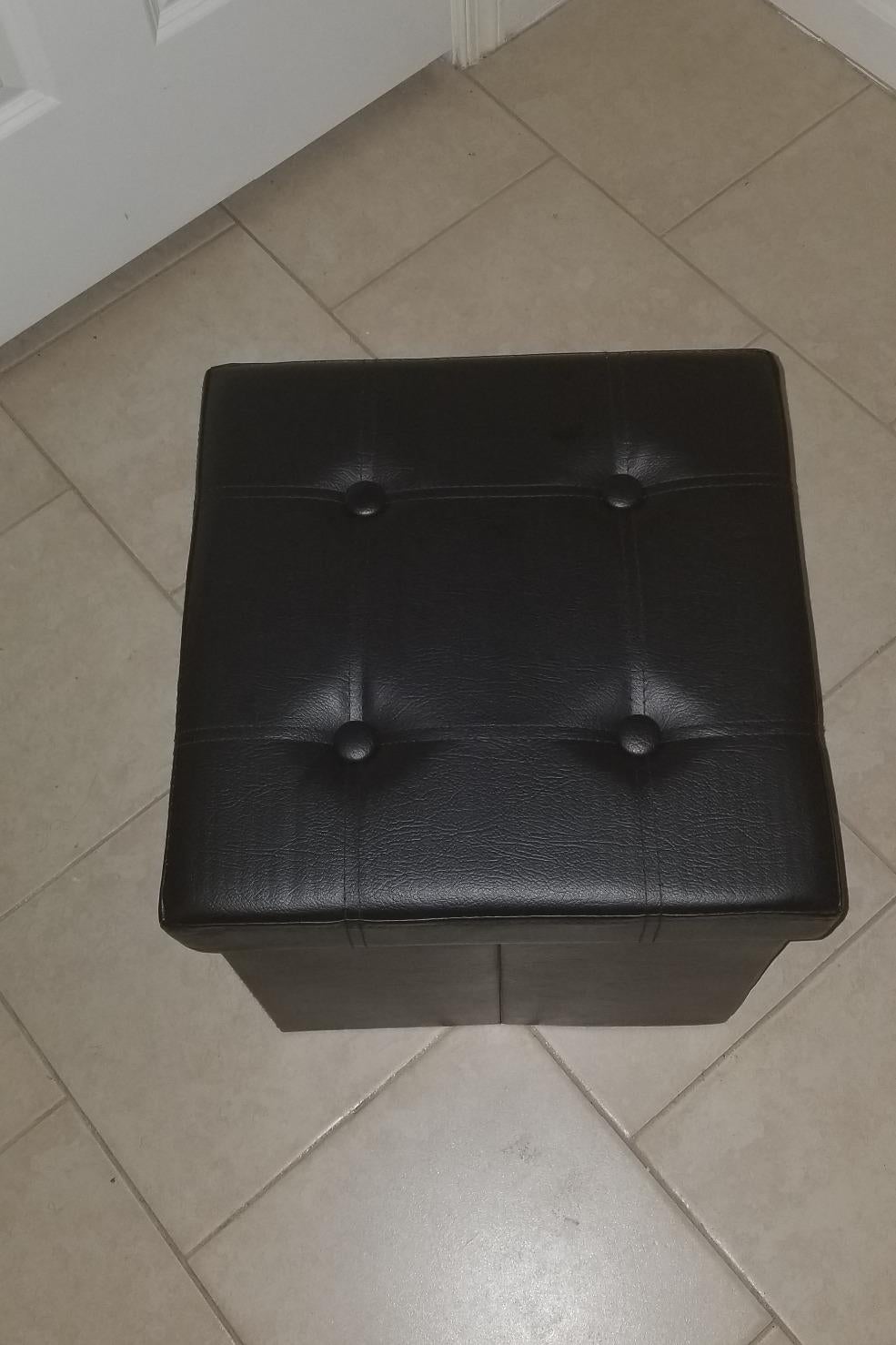 Black Faux Leather Ottoman - HWLEXTRA