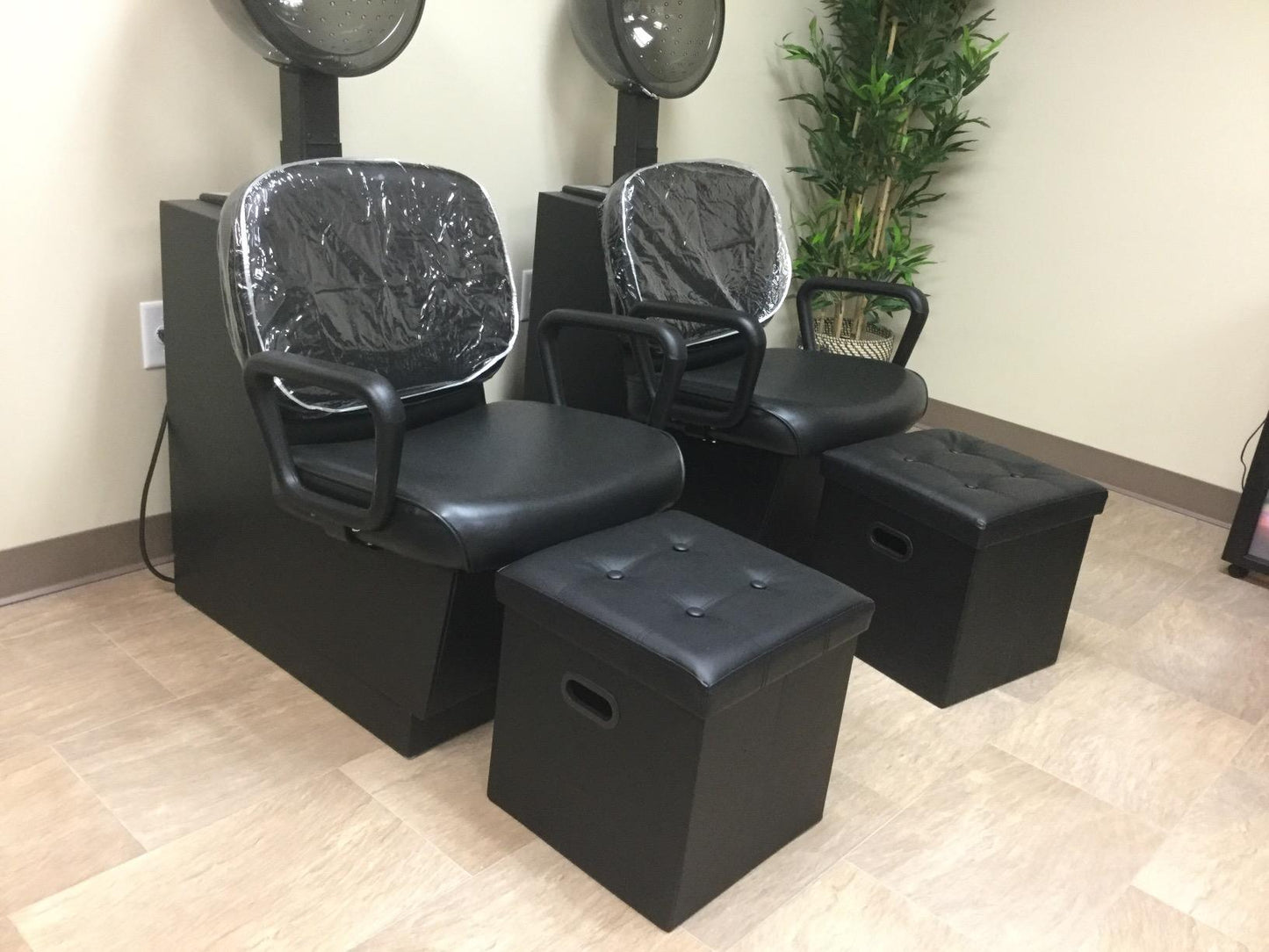 Black Faux Leather Ottoman - HWLEXTRA