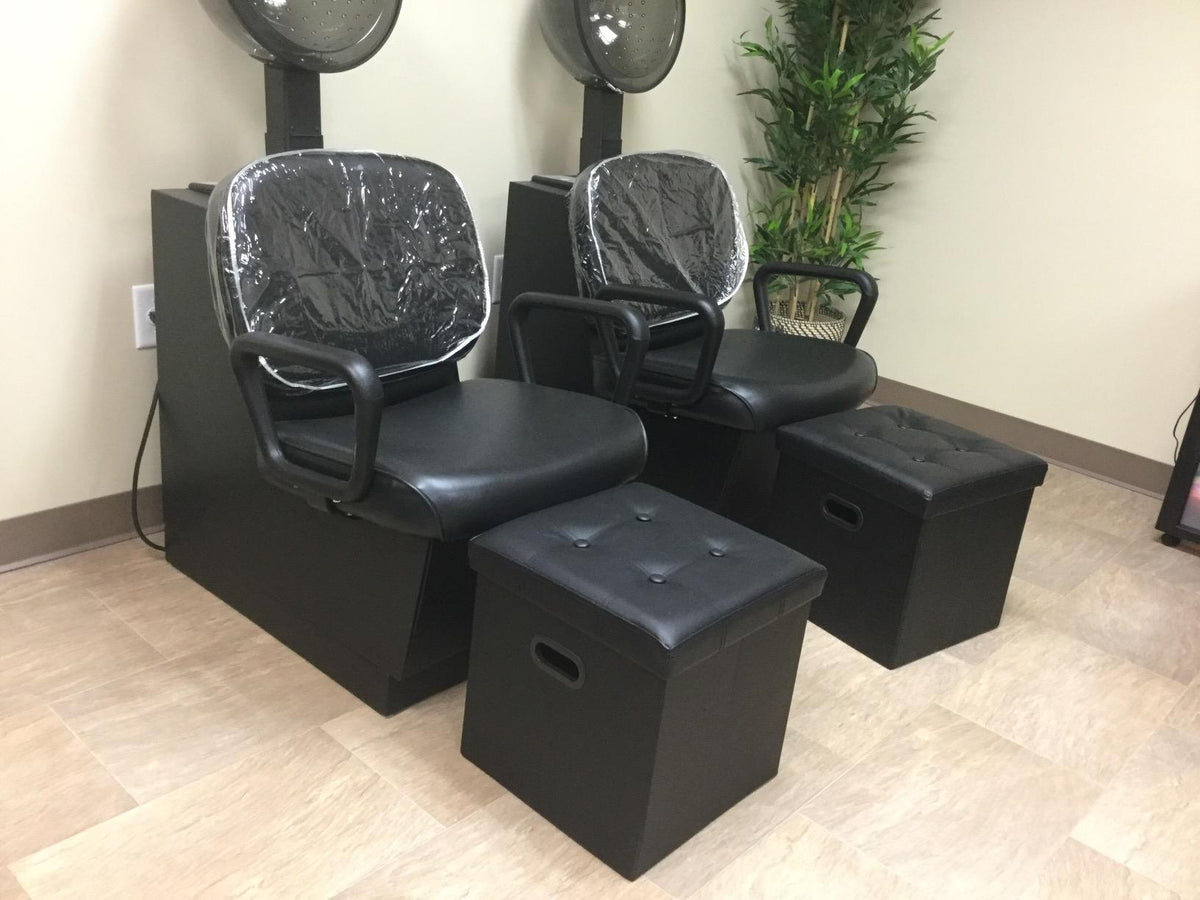 Black Faux Leather Ottoman - HWLEXTRA