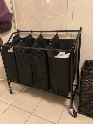 Black Laundry Cart with 4 Sorter Bags - HWLEXTRA