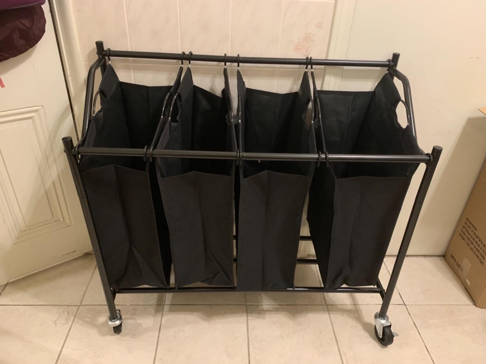Black Laundry Cart with 4 Sorter Bags - HWLEXTRA