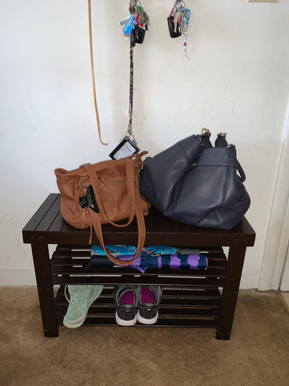 Brown Bamboo Shoe Storage Rack Bench - HWLEXTRA
