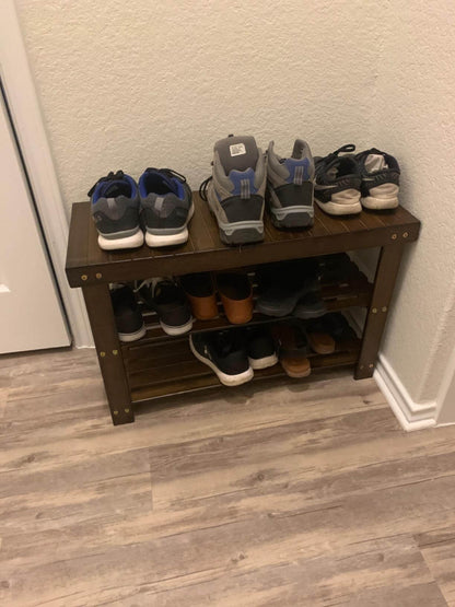 Brown Bamboo Shoe Storage Rack Bench - HWLEXTRA