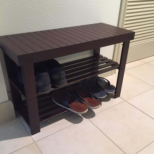 Brown Bamboo Shoe Storage Rack Bench - HWLEXTRA