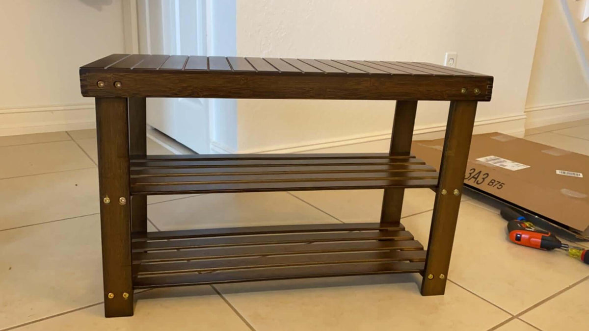 Brown Bamboo Shoe Storage Rack Bench - HWLEXTRA