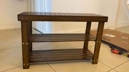 Brown Bamboo Shoe Storage Rack Bench - HWLEXTRA