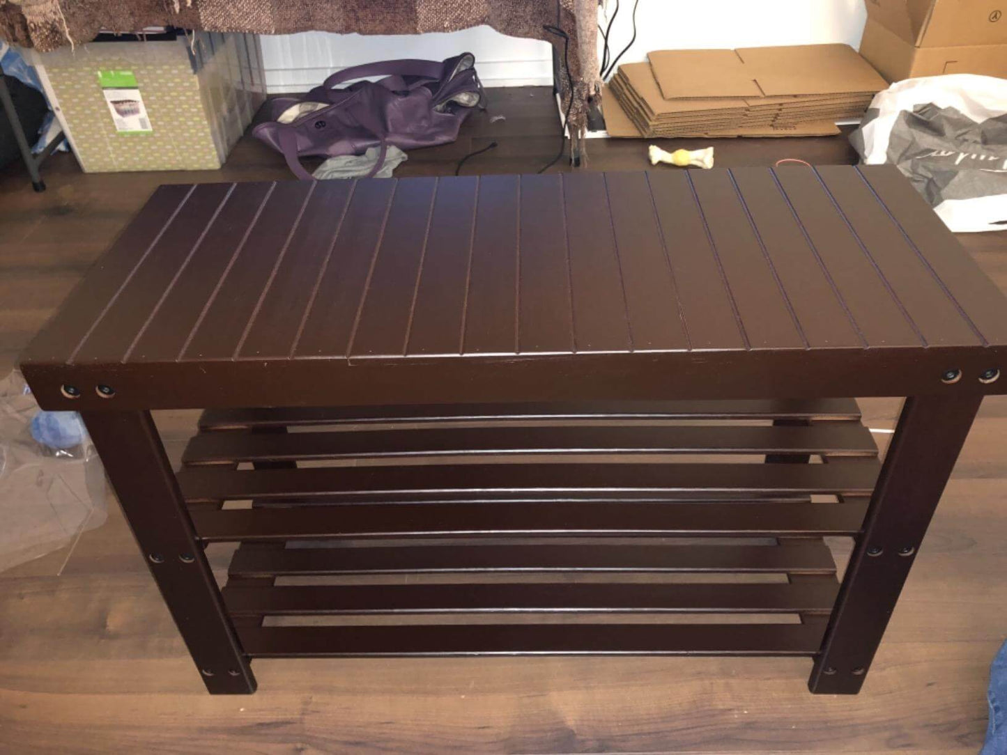 Brown Bamboo Shoe Storage Rack Bench - HWLEXTRA