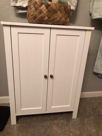 White Floor-standing Bathroom Storage Sideboard Cabinet - HWLEXTRA