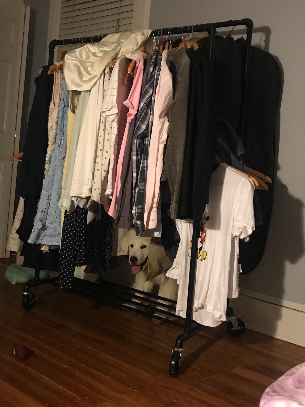 Black Clothes Rack on Wheels with 2 Rails - HWLEXTRA