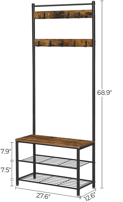 Vintage Entryway Coat Rack with Shoe Bench - HWLEXTRA