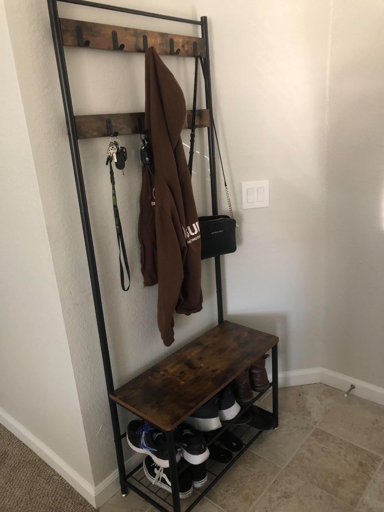 Vintage Entryway Coat Rack with Shoe Bench - HWLEXTRA