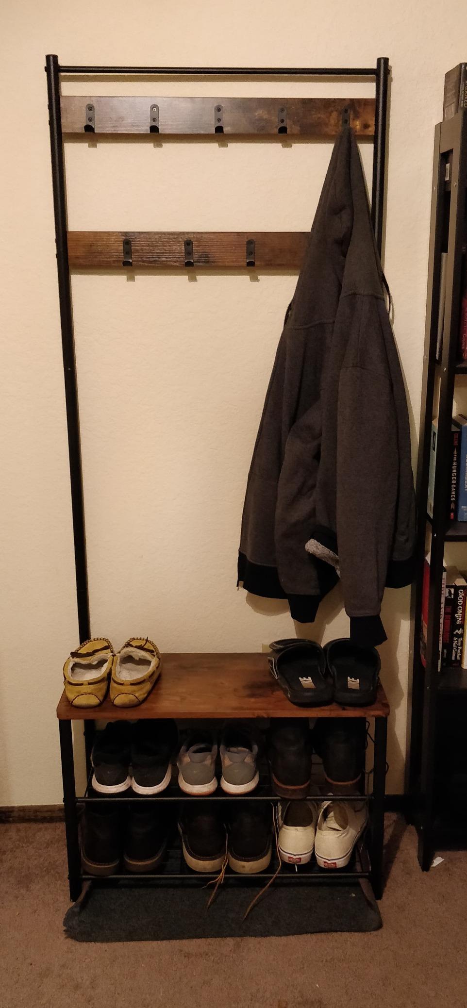 Vintage Entryway Coat Rack with Shoe Bench - HWLEXTRA