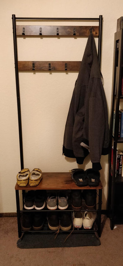 Vintage Entryway Coat Rack with Shoe Bench - HWLEXTRA