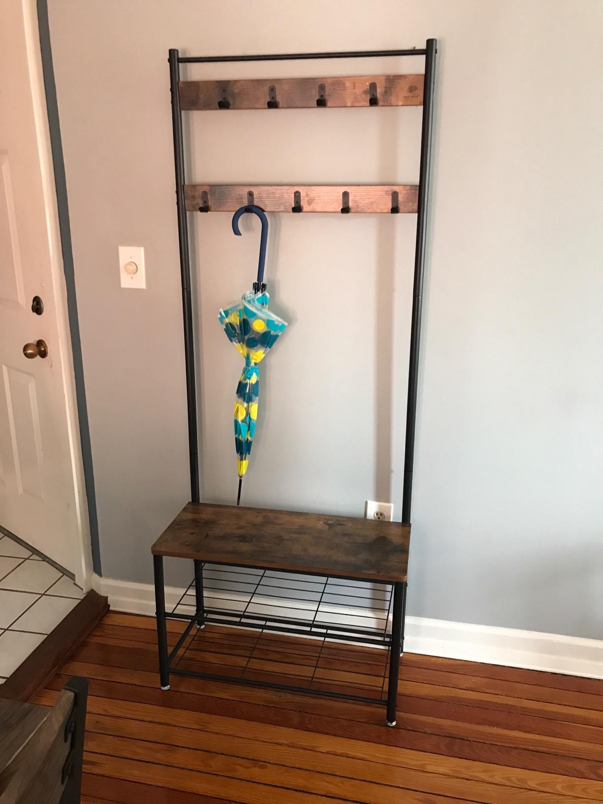 Vintage Entryway Coat Rack with Shoe Bench - HWLEXTRA