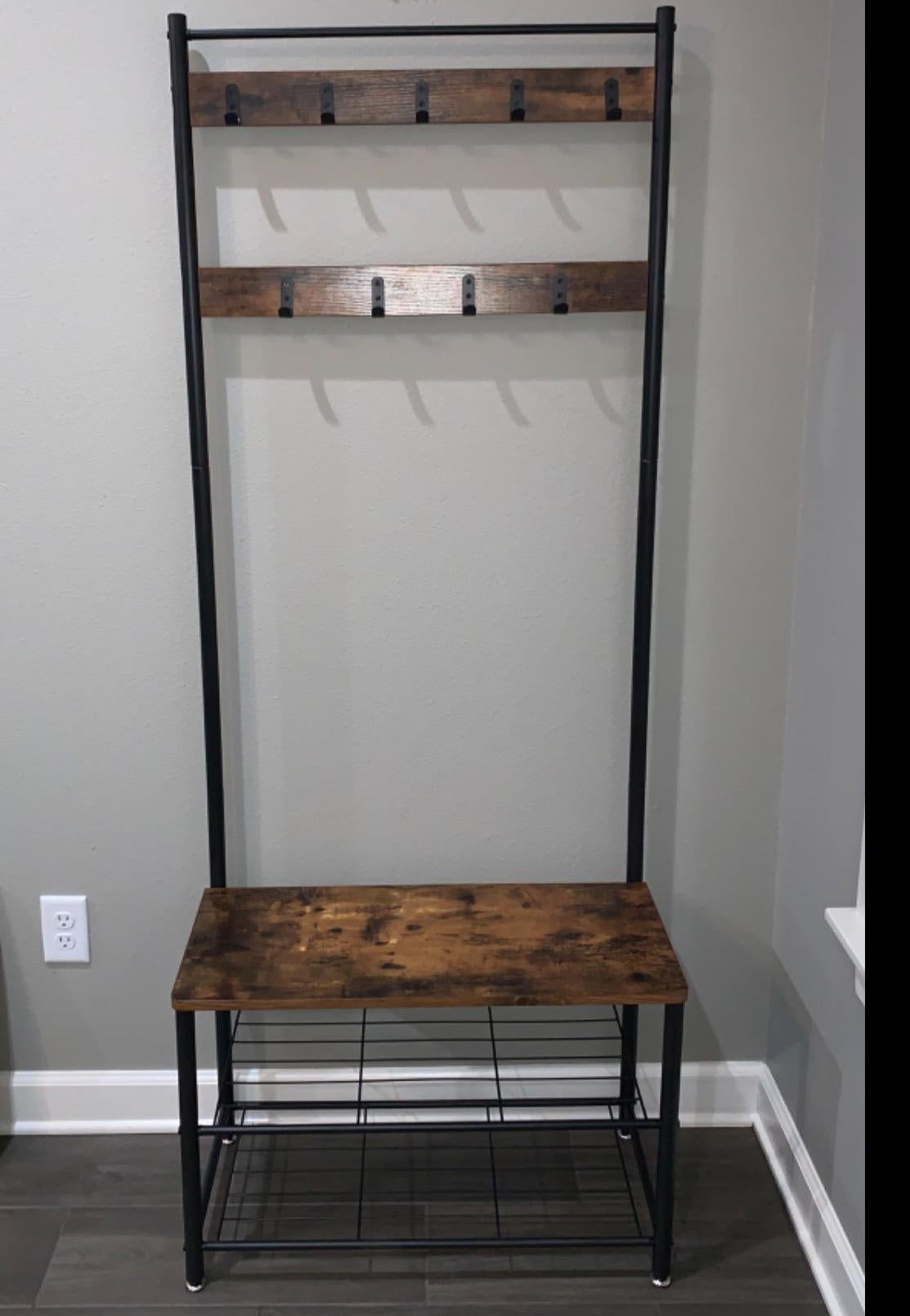 Vintage Entryway Coat Rack with Shoe Bench - HWLEXTRA
